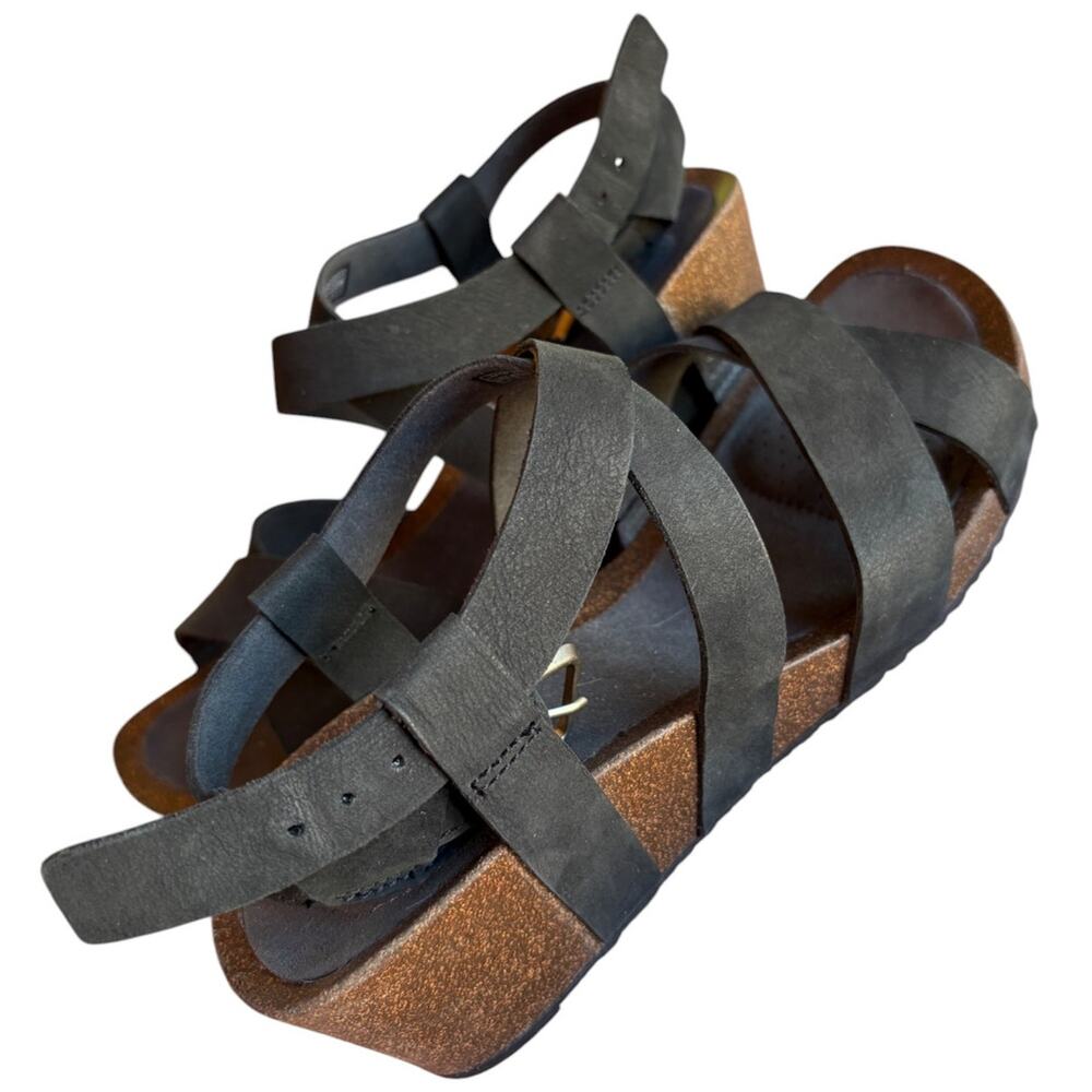 Teva Matte Black Mahonia Cork Sole Wedge Cross Strap Sandals w Buckles size 7 - Picture 14 of 16